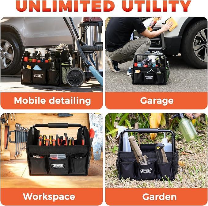 Detailing Caddy Organizer with Handle - Storage, Cars, & Cleaning Caddy for Supplies, Tools, & Home Improvement - Heavy Duty Car Detailing Supplies With Multi-Pockets & Collapsible Tote Design - NeatNest