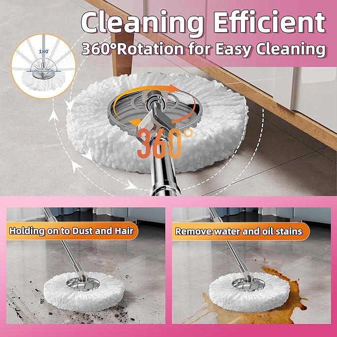 Spin Mop and Bucket with Wringer Set for Home,360° Mop and Bucket with Separate Clean and Dirty Water,Wet Dust Mop for Floor Cleaning with Extra Refills (Pink) - NeatNest