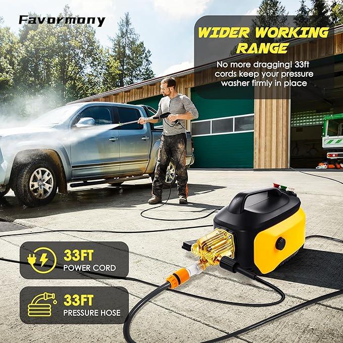 Portable Compact Pressure Cleaner, Power Cleaner with 33FT Flexible Extension Hose, 3 Nozzles, Foam Cannon for Cars, Patios, Driveways - NeatNest