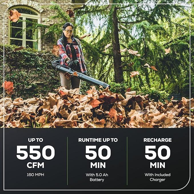 Greenworks 60V 550 CFM Brushless Backpack Blower, 5.0Ah Battery and 6A Charger - NeatNest
