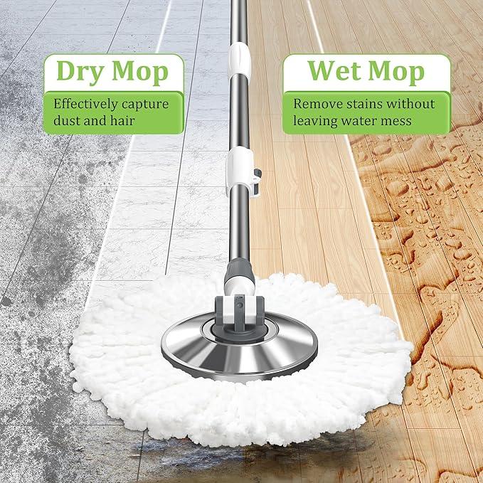 Spin Mop and Bucket Set with Wringer and 6 Extra Microfiber Heads for Floor Cleaning 61" Extended Handle 5-GAL Heavy-Duty Design for Hardwood Tile Laminate Home Cleaning Tools - NeatNest