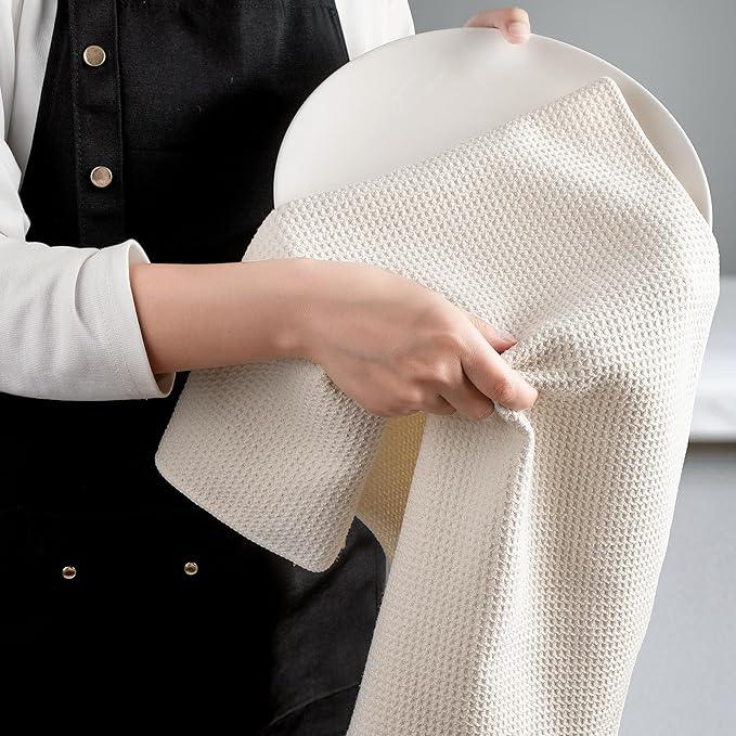 POLYTE Premium Microfiber Kitchen Dish Hand Towel Waffle Weave 12 Pack (16x28 in, Off White) - NeatNest