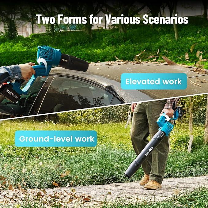 SEESII Leaf Blower Cordless, Rotated 180° Electric Leaf Blower with 2 * 4.0Ah Batteries and Charger, 550CFM 150MPH Lightweight Blower with 5 Speed Mode for Lawn Care, Yard, Patio & Outdoor Use - NeatNest
