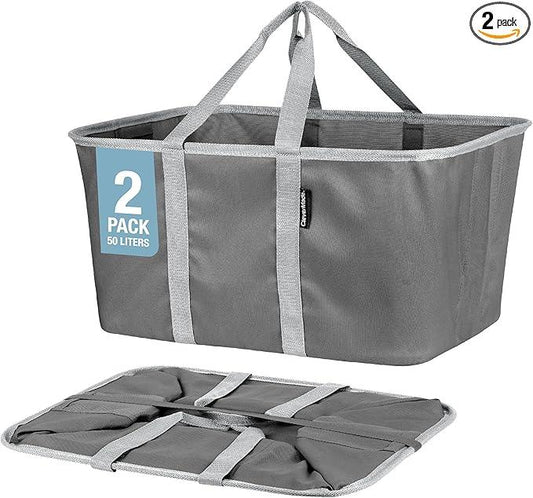 CleverMade Collapsible Laundry Tote - Charcoal Gray 2-Pack 50L - Foldable Storage Organization Container for Clothes Laundry Room Storage Solution - NeatNest