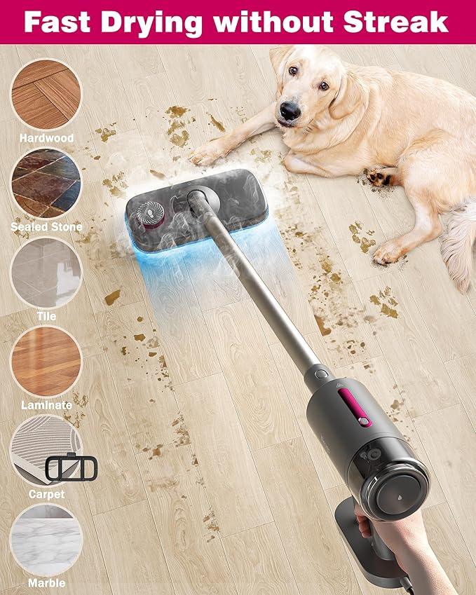 Steam Mop for Floor Cleaning, 7in1 Handheld Steamer Cleaner Detachable for Hardwood Laminate,Vinyl,Carpet,Tile,Grout,All Floors, Multi Purpose for Home,1500W 230℉ 23ft Cord,Front Sprayer,Store Station - NeatNest