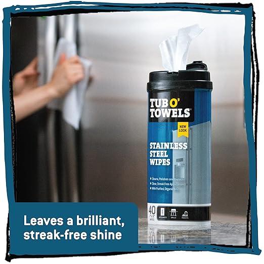 Tub O' Towels Heavy Duty Stainless Steel Cleaner Wipes, 40 Count, with 12” x 12: Micro Fiber Cloth - NeatNest