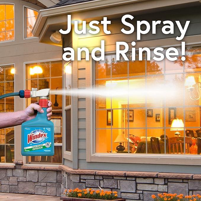 Windex Outdoor Window and Glass Cleaner for Hose Ammonia Free, Concentrated Formula for Deep Outdoor Clean, Patio Cleaner, Compatible With All Hoses, 32 Fl Oz (Pack of 2) - NeatNest