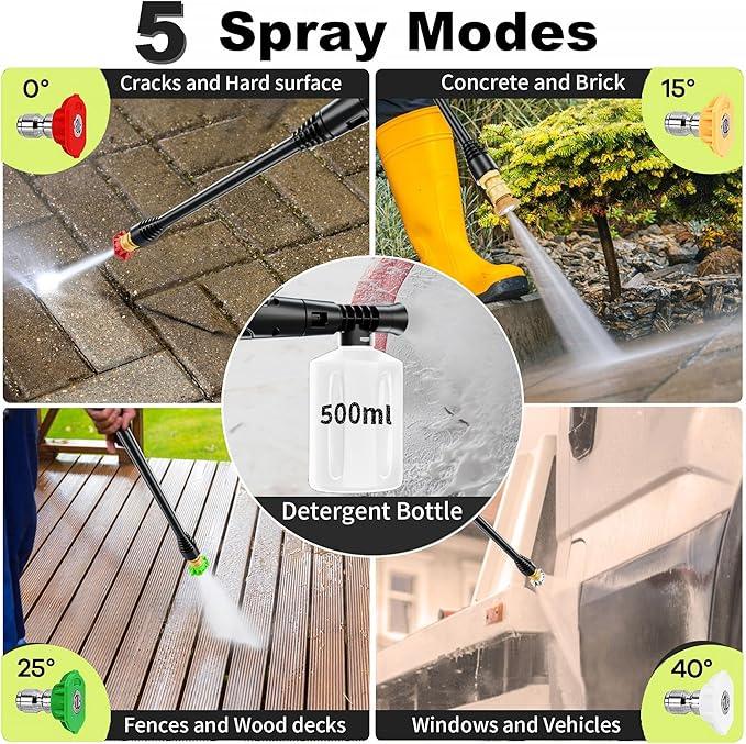 2025New Pressure Power Washer with 4 Quick Connect Nozzles, Inlet Hose & Filter, Foam Cannon for Cars/Fences/Driveways/Patios/Home Cleaning 4500PSI - NeatNest