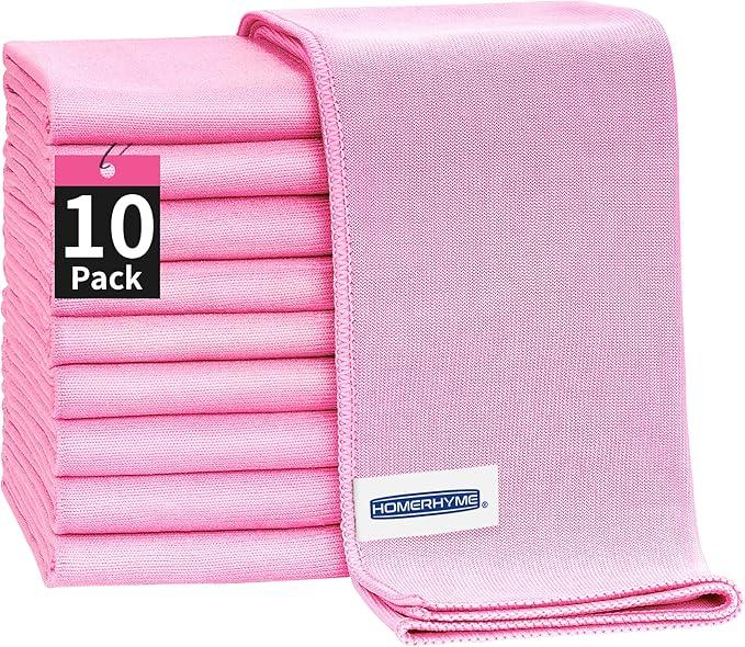 HOMERHYME Microfiber Cleaning Cloth - 10 Pack Glasses Cleaning Cloth, 16" x 14" Window Cleaning Rags, Streak Free Lint Free Polishing Cloths Wipes for Eye Glass, Stainless Steel, Windshield, Pink - NeatNest