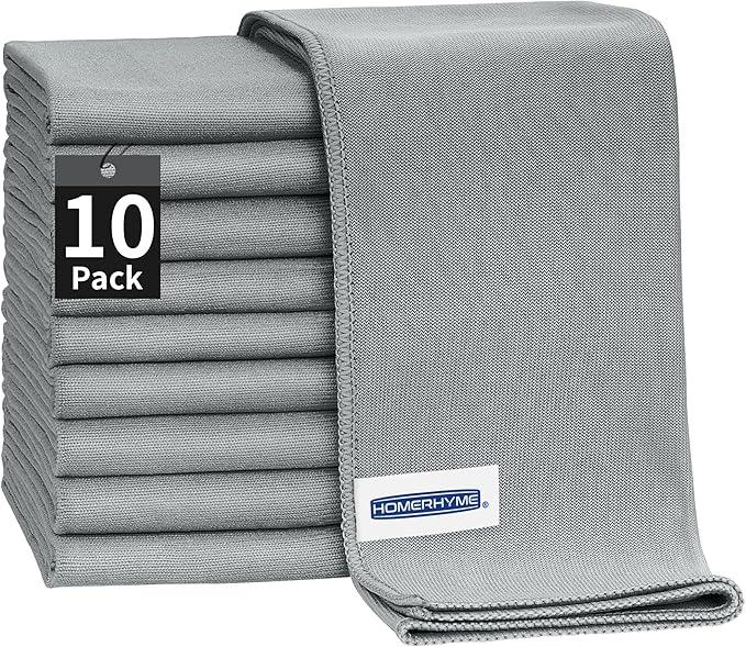 HOMERHYME Microfiber Cleaning Cloth - 10 Pack Glasses Cleaning Cloth, 16" x 14" Window Cleaning Rags, Streak Free Lint Free Polishing Cloths Wipes for Eye Glass, Stainless Steel, Windshield, Grey - NeatNest