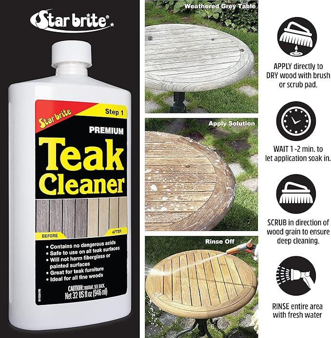 STAR BRITE Premium Teak Cleaner - Restore, Renew & Refresh Old Weathered Gray Teak Furniture & Other Fine Woods - Step 1-16 OZ (081416) - NeatNest