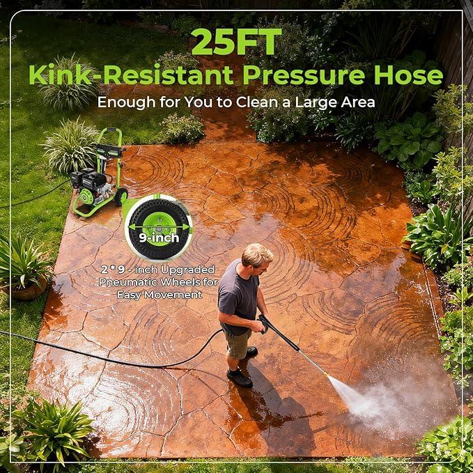 4200 PSI Gas Pressure Washer, 4.0 Max GPM 212CC 7HP Commercial Gas Power Washer, Spray Gun and Wand, 5 Nozzle Set, for Cars/Fences/Driveways/Homes/Patios/Furniture (Green) - NeatNest