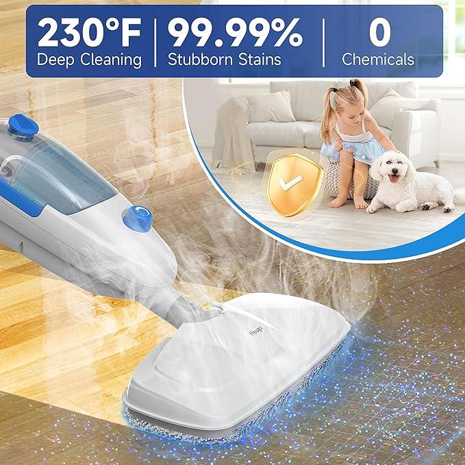 Steam Mop for Hardwood Floor Cleaning, Floor Steamer Cleaner Lightweight for Vinyl, Laminate, Carpet, Tile Hard Floors w/Adjustable Steam Modes & Height, 23ft Cord, 2 Washable Pad - NeatNest