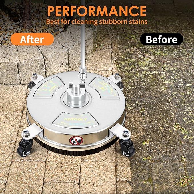 14" Pressure Washer Surface Cleaner, Stainless Steel Power Pressure Washer Attachment for Concrete, Patio, Driveway, Deck Cleaning, 2 Extension Wand Accessories, 1/4" Quick Connect, 4000 PSI - NeatNest