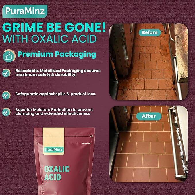Oxalic Acid (2 lbs) 99.6% Pure - Multipurpose Cleaner and Stain Remover for Wood | Metal | Stone | Concrete - Rust Remover - Wood Restorer - Deck Cleaner - (C2H2O4) - Durable Resealable Packaging. - NeatNest