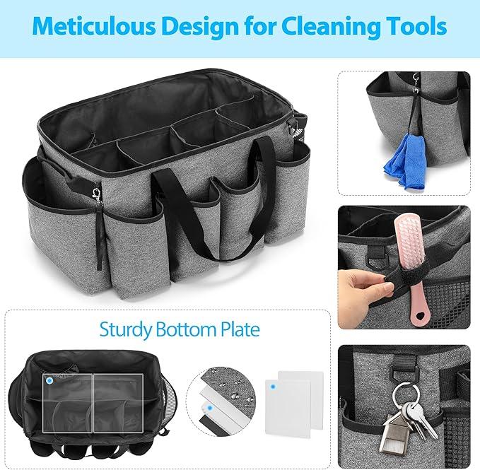 Extra-Large Cleaning Caddy, Organizer with Handles for Cleaning Tools & Products Storage, Large Capacity Tote Bag for Car, Home & Housekeeping Work, Gray - NeatNest