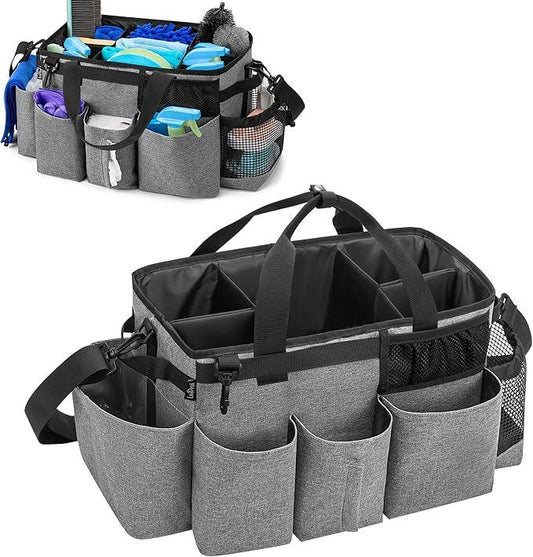 LoDrid Wearable Cleaning Caddy Bag with 4 Foldable Dividers, Cleaning Supply Organizer with Shoulder Strap and Side Handles for Cleaners & Housekeepers, Grey - NeatNest