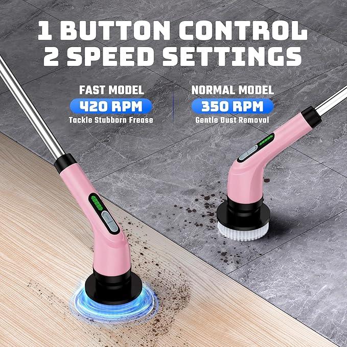 Electric Spin Scrubber - Cordless Bathroom Scrubber with 7 Brush Heads - Dual Speed IPX7 Waterproof Power Scrubber for Heavy-Duty Bathtub, Glass, Tile, and Car Cleaning (Pink) - NeatNest
