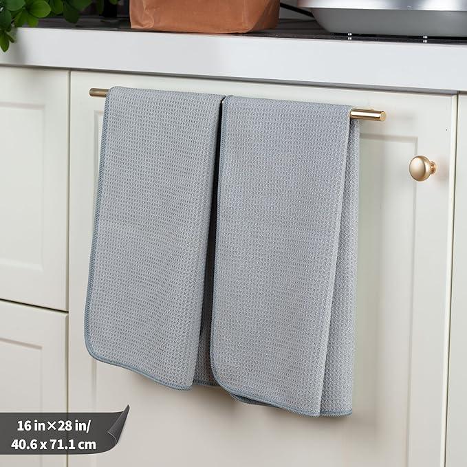 POLYTE Premium Microfiber Kitchen Dish Hand Towel Waffle Weave 12 Pack (16x28 in, Gray) - NeatNest
