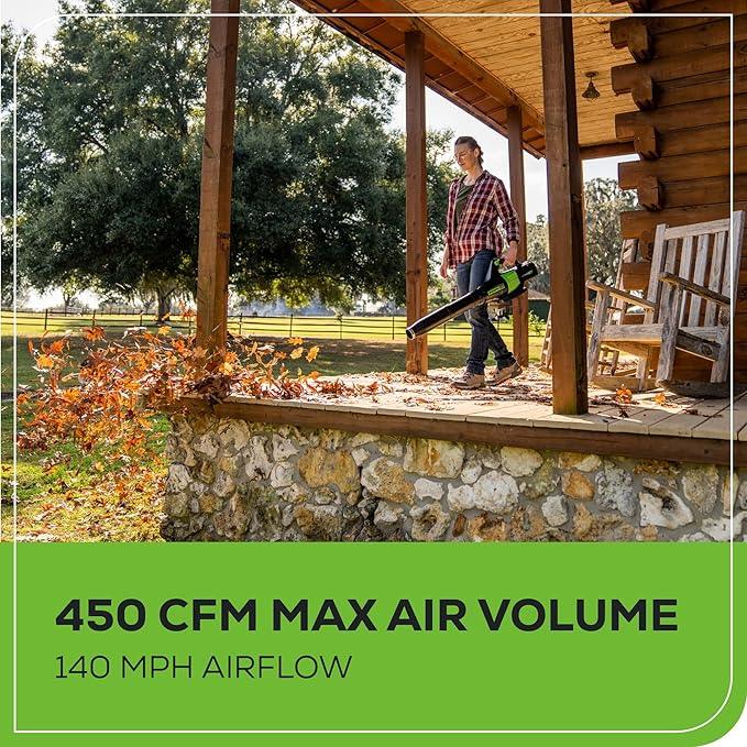 Greenworks 60V 450 CFM Cordless Leaf Blower, 2.0 Ah Battery and Rapid Charger - NeatNest