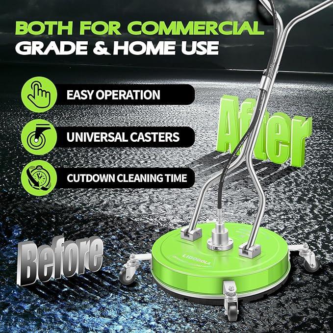20" Pressure Washer Surface Cleaner with 4 Wheels - Coated Green Dual Handle Stainless Steel Surface Cleaner for Pressure Washer Attachment for Concrete, Patio, Sidewalk, Deck and Driveways - PWS20G - NeatNest