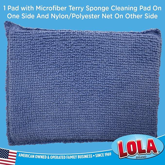 LOLA Microfiber Terry & Nylon Net Sponge Scrubber Pad, 6 Pack, Non Scratch 2-Way Cleaning, Gently Scrubs & Wipes Clean - NeatNest