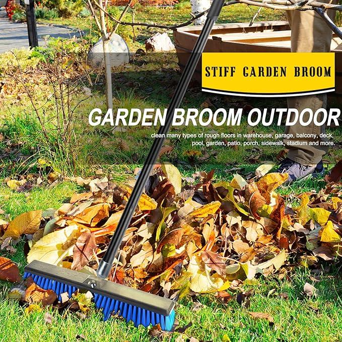 18 Inches Outdoor Push Broom Heavy Duty Shop Broom with 63" Long Handle for Deck Driveway Garage Yard Patio Concrete Floor Cleaning(Blue) - NeatNest