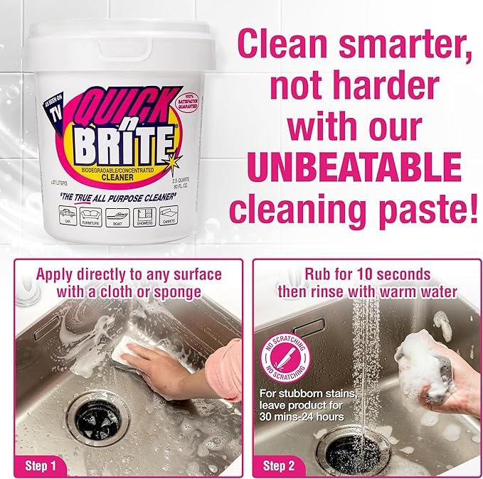 Quick 'n Brite All Purpose Cleaning Paste – Miracle Cleaner for Tough Stains, Biodegradable, Non-Toxic, Pet-Safe, Multi-Surface Stain Remover, Made in USA, 80 Oz - NeatNest