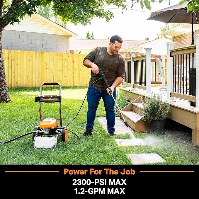 LawnMaster LT2100B Electric Pressure Washer 2300 PSI MAX 13 Amp 1.2 GPM CSA Certified with 5 Nozzles Powerful Storage Organization - NeatNest