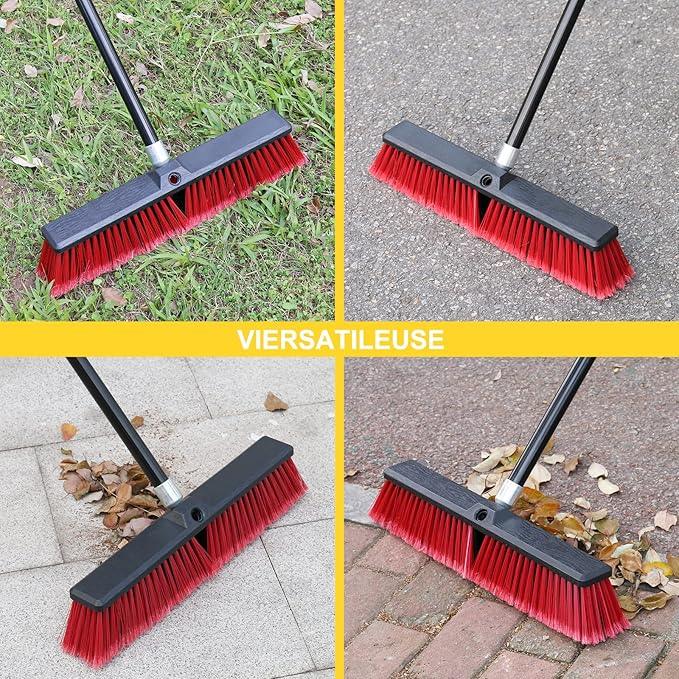 18 inches Push Broom Outdoor Garden Broom with 63" Long Handle for Deck Driveway Garage Yard Patio Concrete Floor Cleaning(Red) - NeatNest