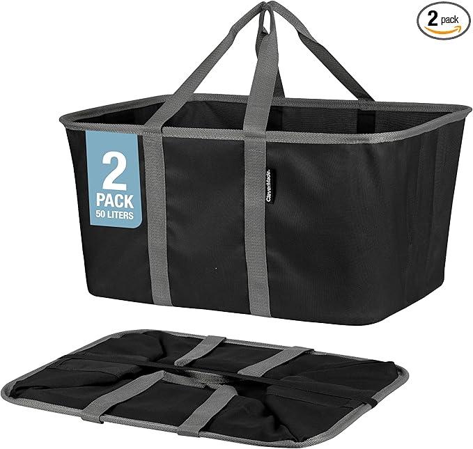 CleverMade Collapsible Laundry Tote - Midnight Black Shadow Gray 2-Pack 50L - Foldable Storage Organization Container for Clothes Laundry Room Storage - NeatNest