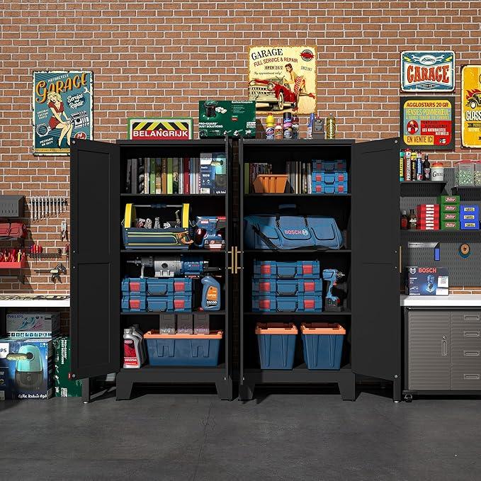 Black Metal Storage Cabinet, 61" Steel Cabinets for Home Office, Kitchen Pantry Storage Cabinet with Doors and 3 Adjustable Shelves, Metal Tool Cabinet, for Office, Home, Garage, School - NeatNest