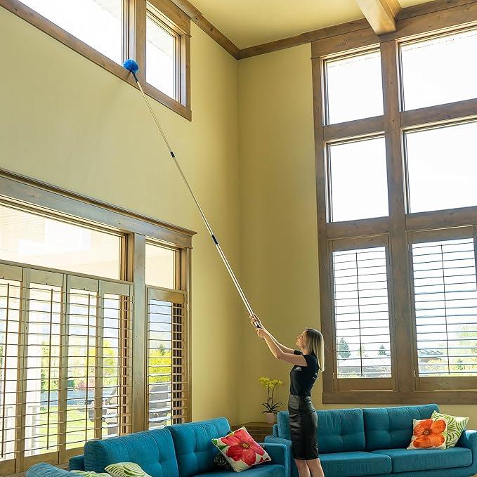 Cobweb Duster, Extendable Reach 20 feet, Ceiling Fan Duster | 3-Stage Aluminum Telescoping Pole | Medium Stiff Bristles | Long Handle Webster Duster for Cleaning | U.S Duster Co. - NeatNest