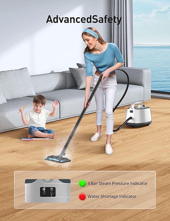 Steam Cleaner for Home, 293°F 58 PSI Powerful Multipurpose Handheld Steam Mop, 21 Attachments, 50Oz Capacity, Heavy Duty Steamer for Carpets, Floors, Cars, Tiles, Crack Cleaning, Turquoise - NeatNest