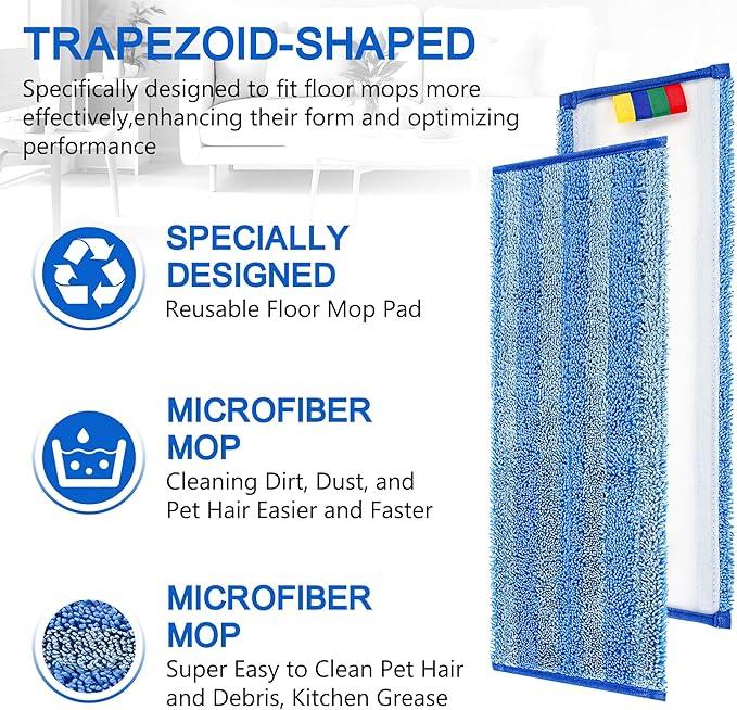 Replacement Microfiber Mop Pad – Universal 17-18" Heavy Duty Reusable Refill – Thick Commercial Cleaning Pad for Wet & Dry Use (15 Pack - 18in Flat Mop Head (Trapezoid)) - NeatNest
