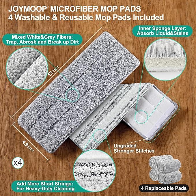 JOYMOOP Mop and Bucket with Wringer Set, Flat Squeeze Mop Flat Head, Dust Mops for Wall Cleaner with Long Handle, Hands-Free Microfiber Mops for Floor Cleaning - White - NeatNest