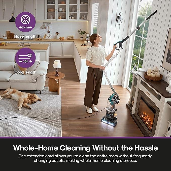 Eureka FlexReach Plus Bagless Upright Vacuum Cleaner for Home,Pet Vacuum for Carpet and Hard Floor, Lift-Up Vacuum with Flooring Type Sensor, HEPA Filter,Anti-Tangle, NEU652, Green - NeatNest
