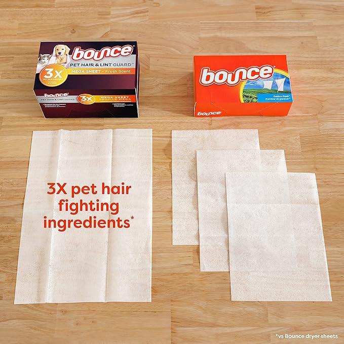 Bounce Pet Hair and Lint Guard Mega Dryer Sheets with 3X Pet Hair Fighters, Fresh Scent, 130 Count - NeatNest