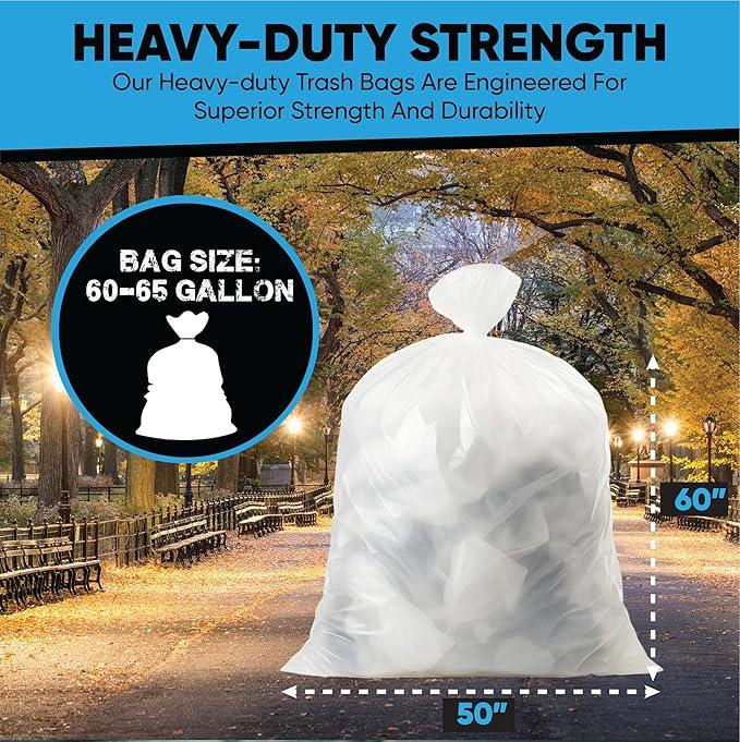 60-65 Gallon Clear Trash Bags | 50 Count | Large Clear Plastic Bags for Recycling, Garbage, and Commercial Use – Fits 60 Gallon and 65 Gallon Cans - NeatNest
