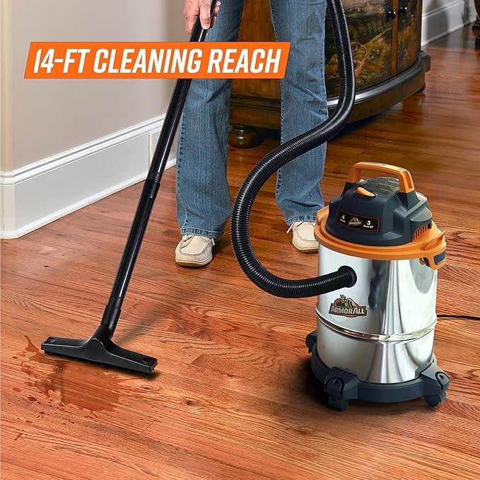 Armor All VO408S 0901 4 Gallon 3 Peak HP Stainless Steel Wet/Dry Vacuum, Orange - NeatNest