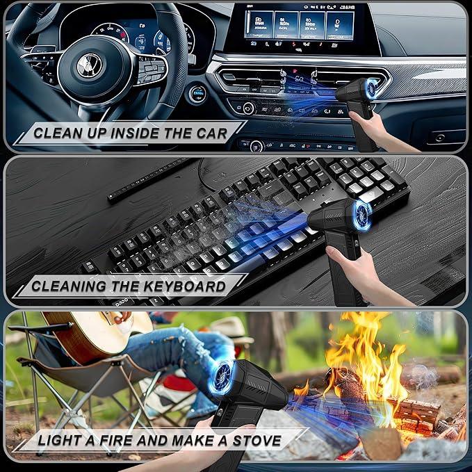 Compressed Air Duster - 180,000 RPM Electric Air Duster - with Brushless Motor, 3-Gear Adjustable Air Duster - for Keyboard, PC, Car, Air Bed, and Home Cleaning (X11-Black) - NeatNest