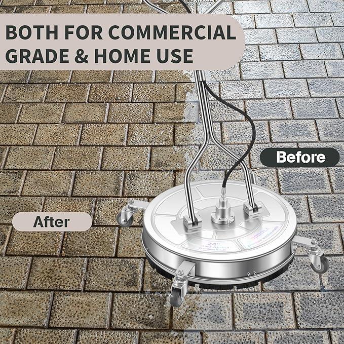 24" Pressure Washer Surface Cleaner with 4 Wheels - Stainless Steel Dual Handle Surface Cleaner for Pressure Washer Attachment for Concrete, Patio, Sidewalk, Deck and Driveways - PWS 24 - NeatNest