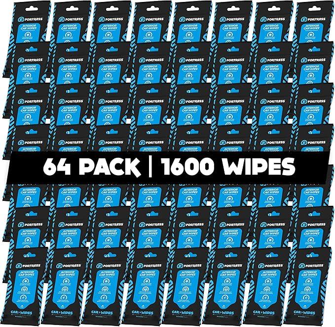 Fortress Car Interior Wipes (25 ct, Pack of 64) for Car Interior Cleaning, Dashboard, Seats, Detailing, and Steering Wheel [Travel Size] Skin-Safe Car Interior Cleaner Supplies - NeatNest