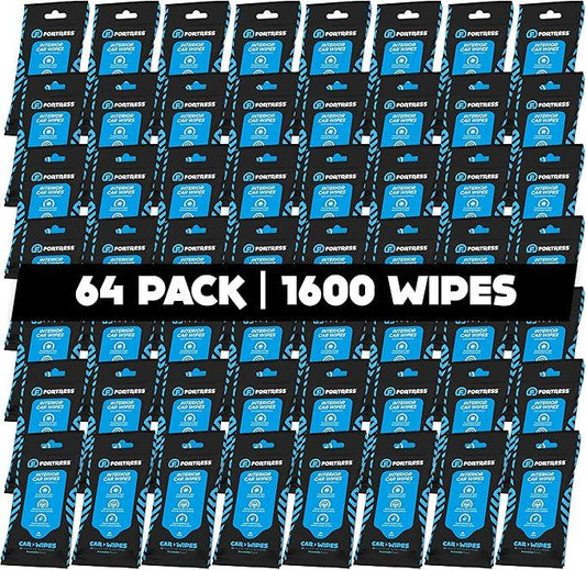 Fortress Car Interior Wipes (25 ct, Pack of 64) for Car Interior Cleaning, Dashboard, Seats, Detailing, and Steering Wheel [Travel Size] Skin-Safe Car Interior Cleaner Supplies - NeatNest