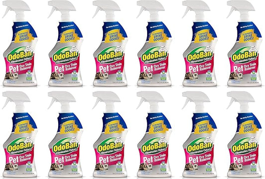 OdoBan Pet Solutions Oxy Stain Remover, Pet Stain Eliminator, Made in the USA, 12-Pack, 32 Ounce Spray Each