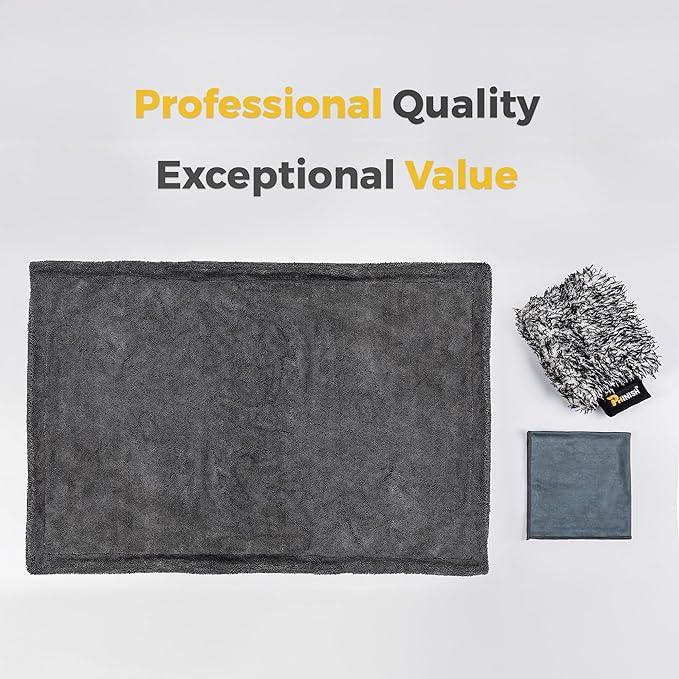 The Giant Giant 24"x36" Car Drying Towel – Ultra Absorbent 1200 GSM Twisted Loop Microfiber, Scratch-Free, Streak-Free, 70/30 Korean Blend – Includes Wash Mitt & Glass Towel for Auto Detailing - NeatNest