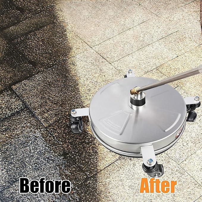 Hourleey 16" Pressure Washer Surface Cleaner, Stainless Steel Surface Cleaner with 4 Wheels for Concrete, Patio, Sidewalk, Deck, Pathway 1/4" Quick Connector, 2 Extension Wand, 4000 PSI - NeatNest