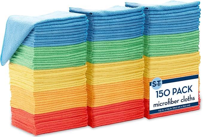 S&T INC. 150 Pack Microfiber Cleaning Cloth, Bulk Towels for Home, Reusable Microfiber Towels for Cars, Cleaning Rags, Assorted, 11.5 Inches x 11.5 Inches, 150 Count - NeatNest