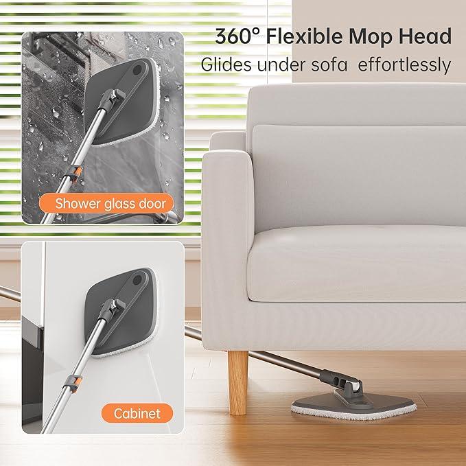 KZKR Spin Mop and Bucket Set with 2 Replaceable Microfiber Mop Pads with Self Separation Dirty and Clean Water System, Self Wringing 360° Rotating Square Mop Head for Hardwood Tile Marble Floors - NeatNest