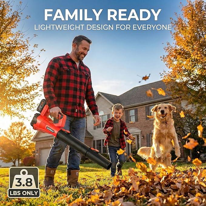 21V Cordless Leaf Blower - 3500W 350m/s, Stepless Variable Speed, Extended Nozzle, Rechargeable with Safety Gear (Red:1*Battery + Charger) - NeatNest